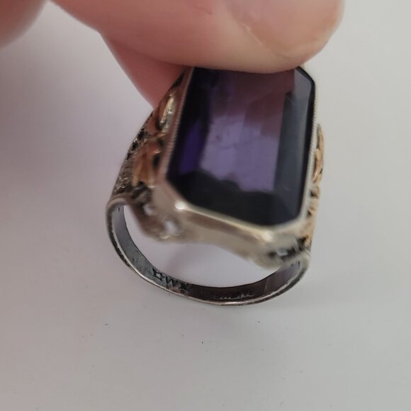 Antique Art Deco Glass & Sterling Ring - Picture 6 of 7